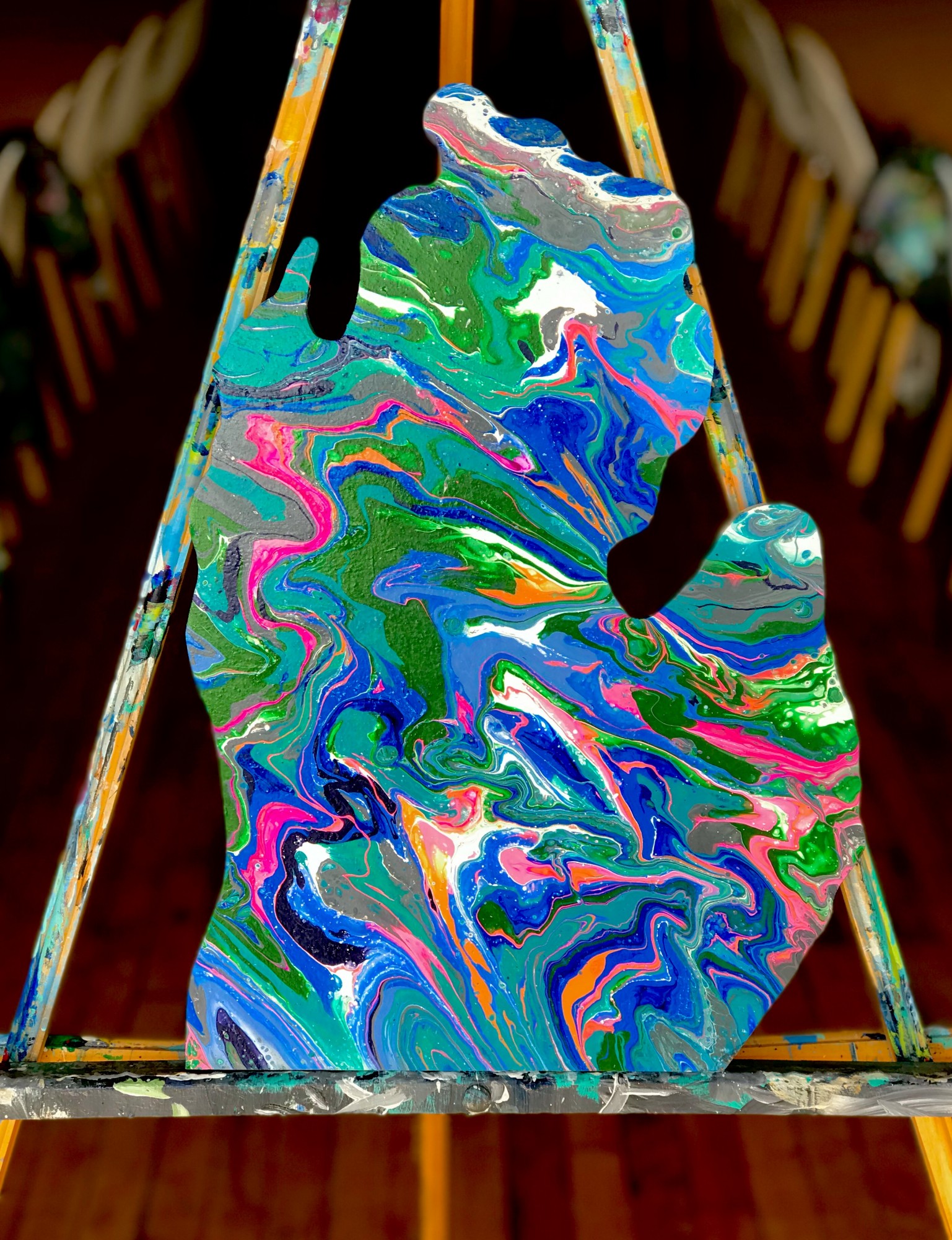 Acrylic Pour on  Michigan Wood Cut Out - Downtown GR