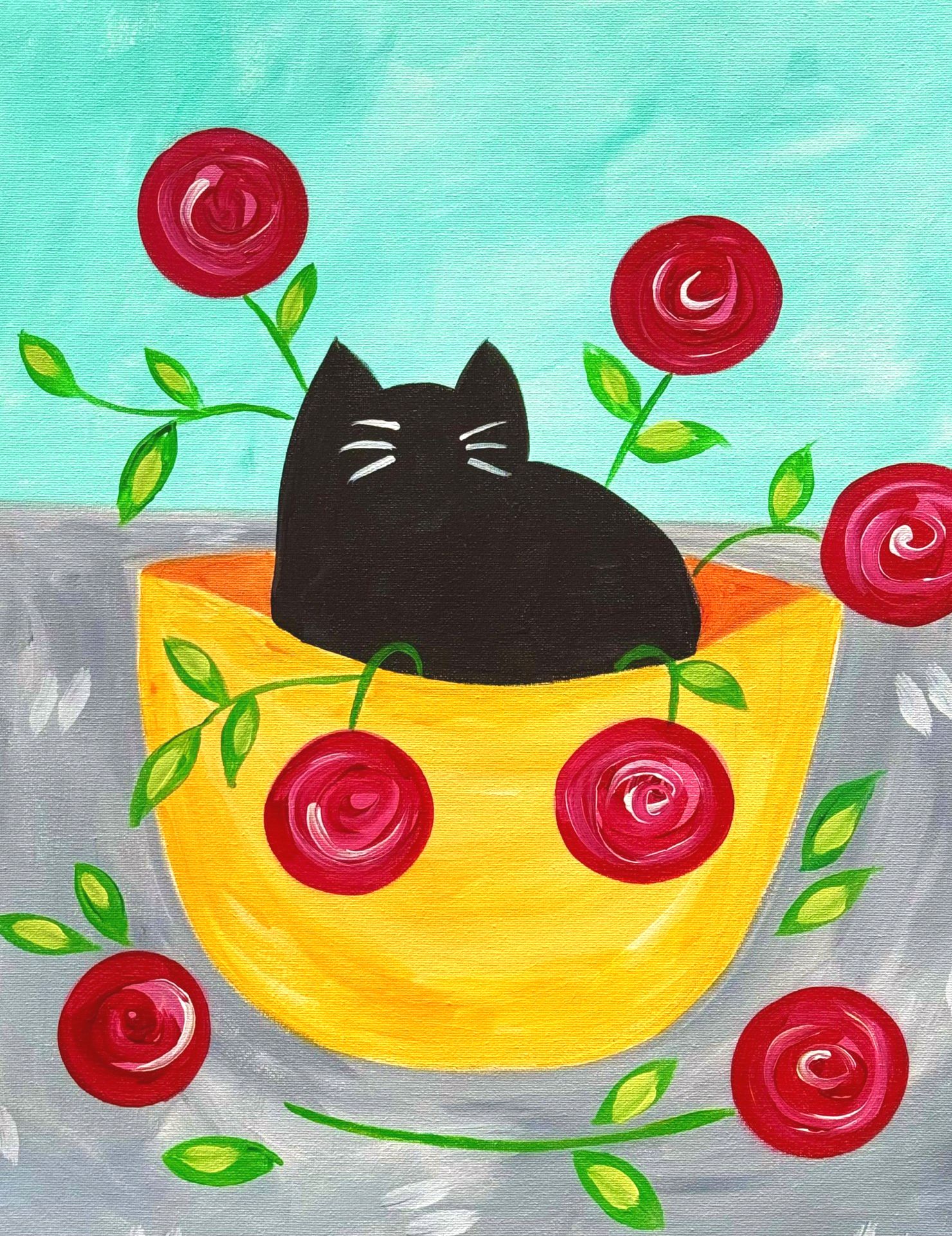 Cat in a Plant/ Pup in a Pot!  (pot is lightly pre-traced!)