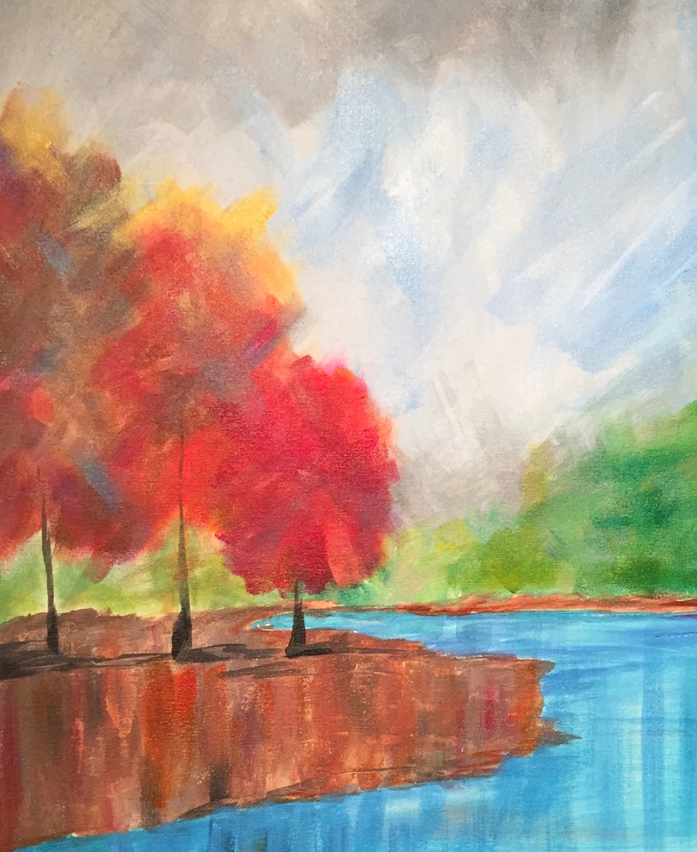 Autumn Landscape Lake - Finger Painting and Palette Knife Workshop