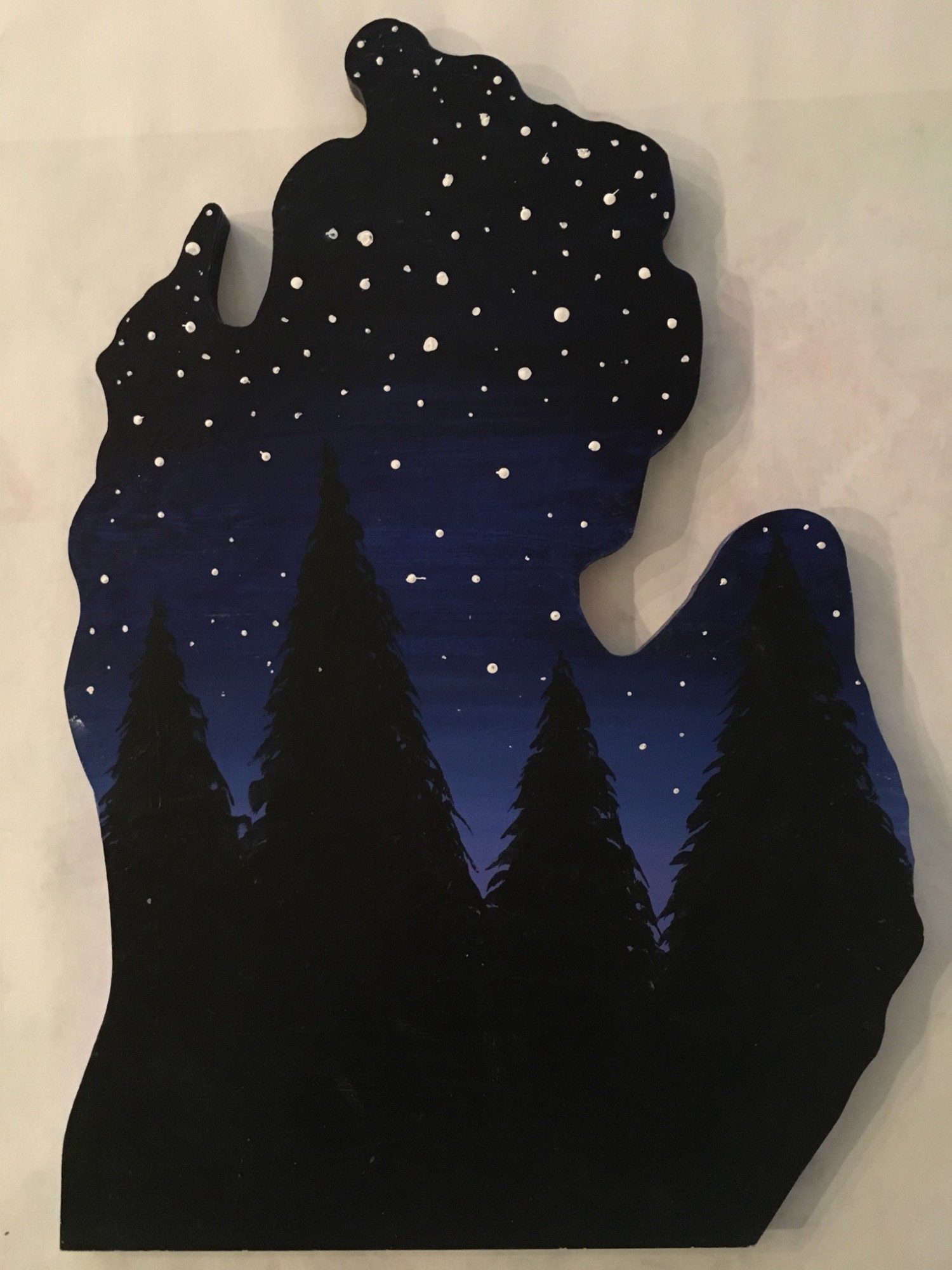 Night Sky on a Wooden MI Cut Out - Downtown GR
