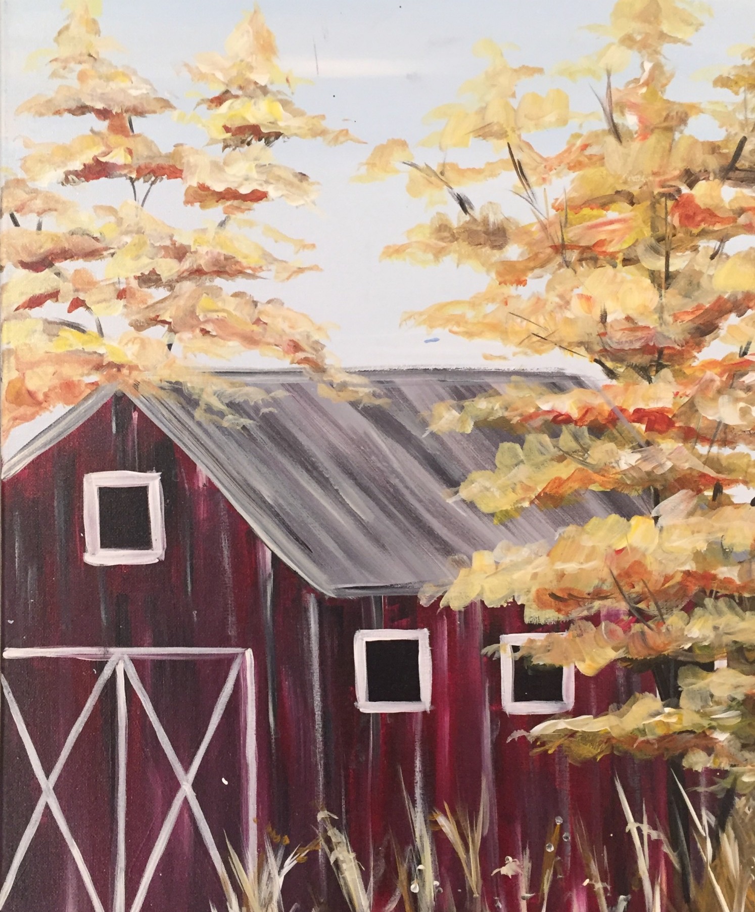 $30 ArtPrize & Paint  - Fall Red Barn 11x14